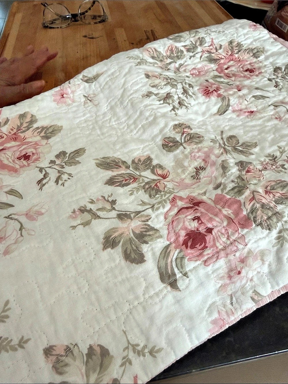 Laura Ashley Rosebud Stripe Quilt PILLOW SHAMS Set Floral Cotton Quilt in Pink